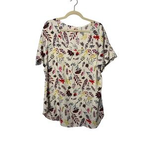 Jessy‎ B Tunic Top M White Floral V-Neck Short Sleeve Boho Cottagecore NO BELT